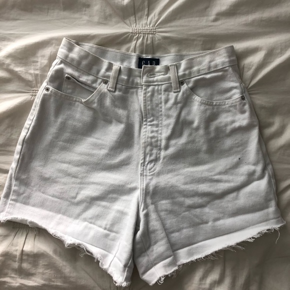 white cotton denim high waist shorts - Picture 2 of 4
